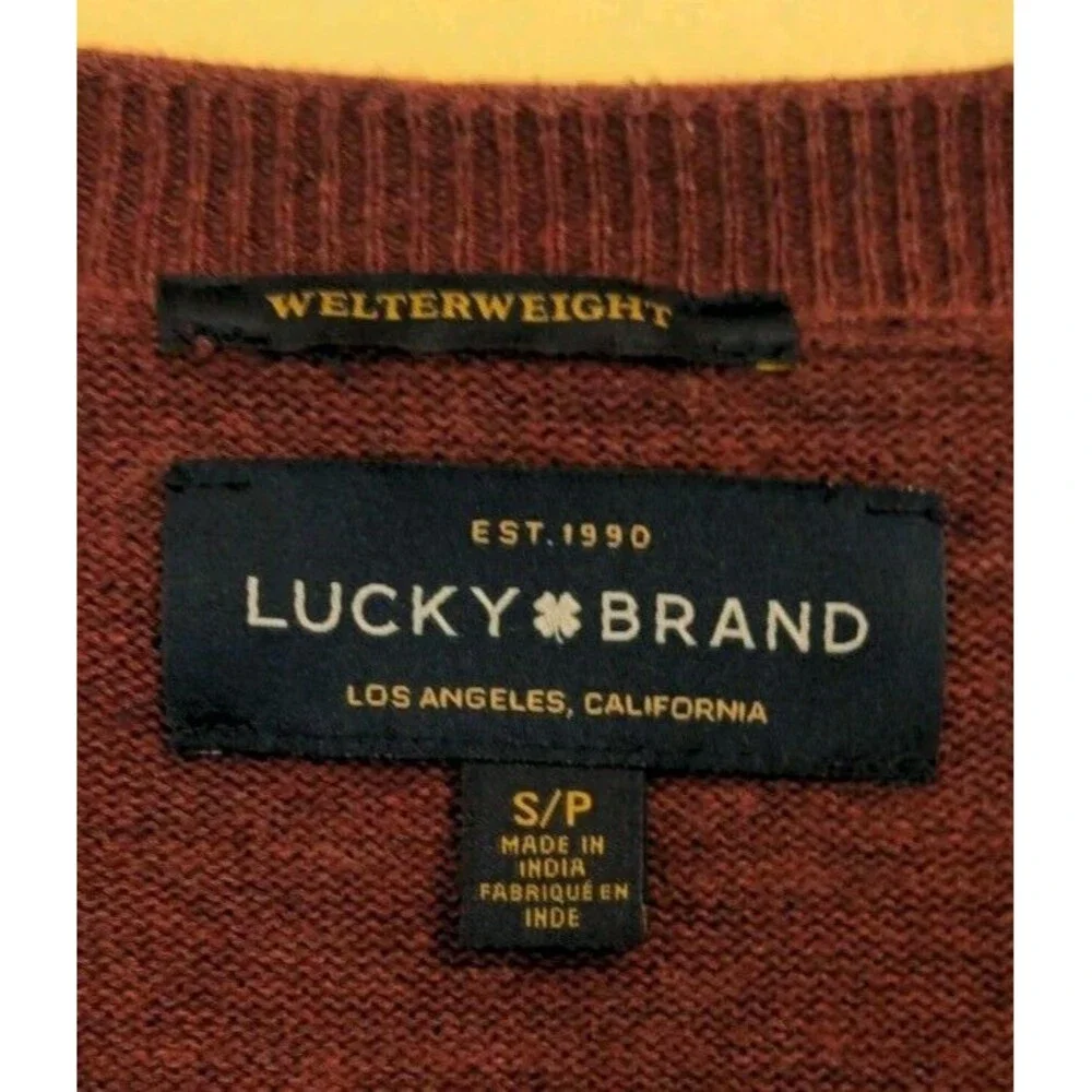 Lucky Brand Sweater Men's Small Red V Neck Welterweight Long Sleeve Pullover